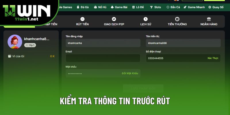 Kiểm tra thông tin trước rút