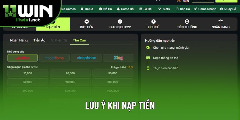 Lưu ý khi nạp tiền Lưu ý khi nạp tiền